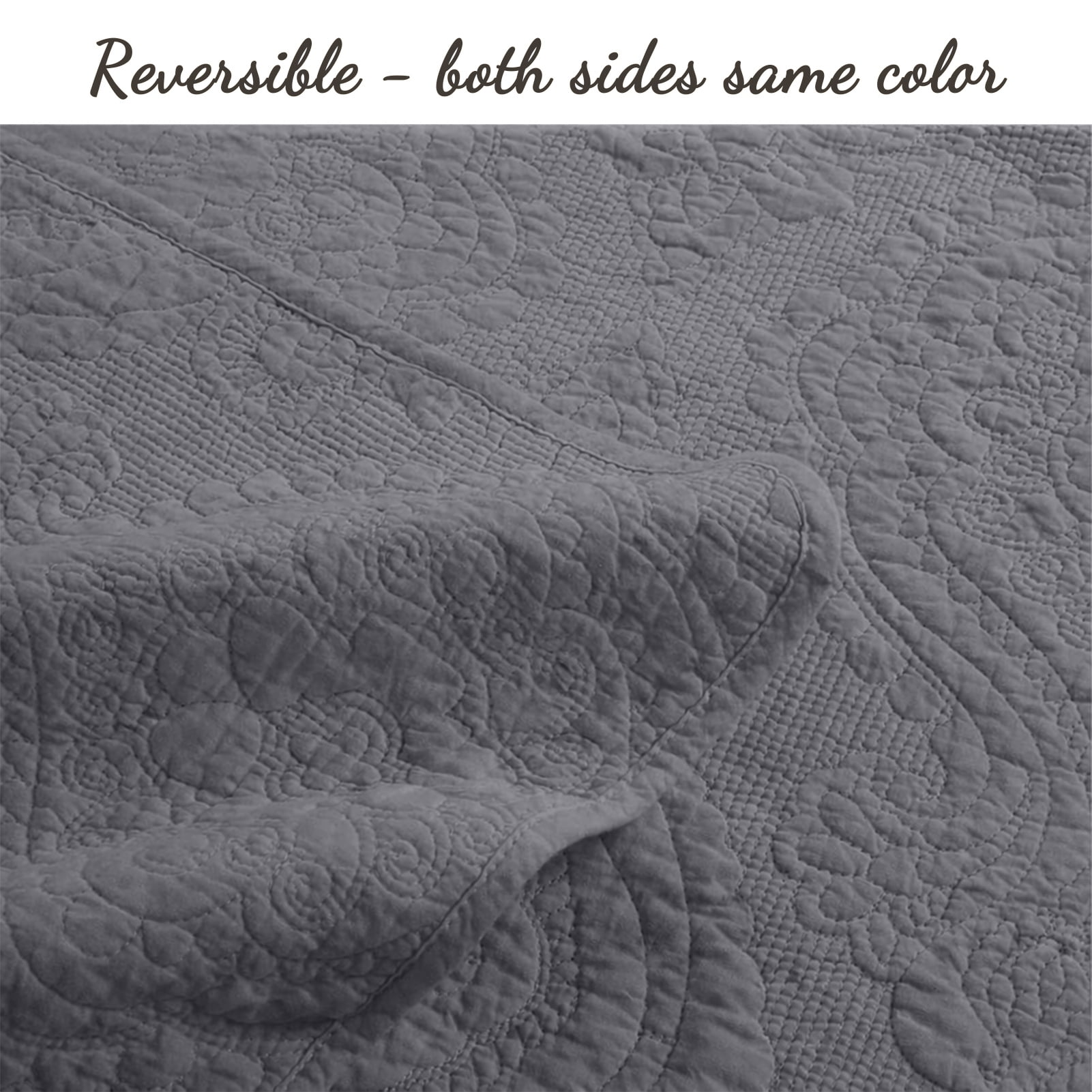 Cozy Line Gray Chic Brocade Matelassé Medallion 3 Piece Cotton Quilt Bedding Set, Queen - Reversible ( 3 Count)