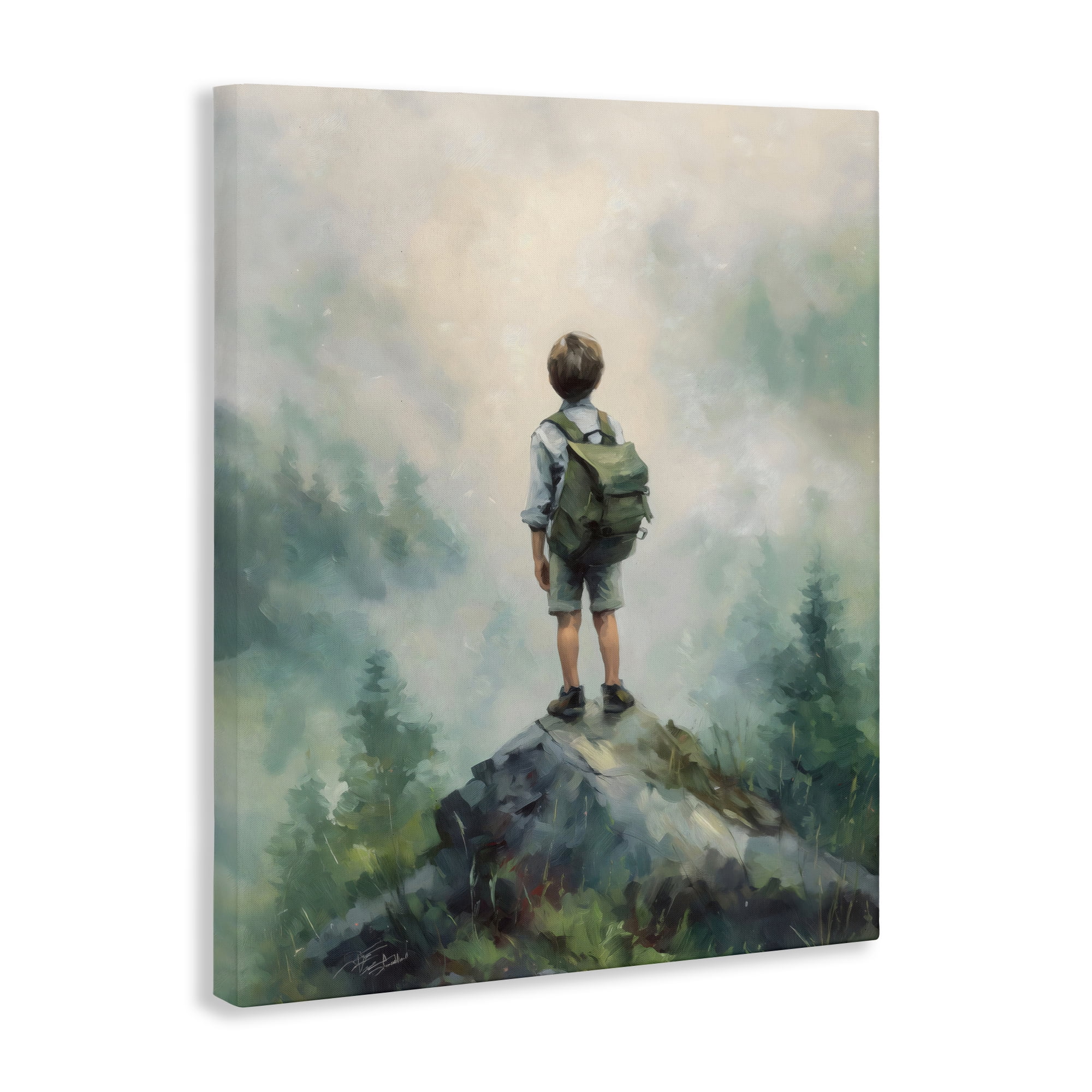 Boy Adventurer Atop Mountain Canvas Wall Art, design by Arlington Prints