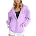 thumbnail image 3 of Yuanlong Womens Hoodies Zip Up Long Sleeve Ribbon Print Drawstring Hoodie Breast Cancer Awareness Jackets With Pockets, 3 of 6