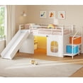 thumbnail image 3 of Twin Loft Bed with Slide, Storage Stairs and Desk, Low Metal Loft Beds with LED Lights & Under-Bed Play Space & High Guardrail, Twin Size Beds for Teen, White, 3 of 9
