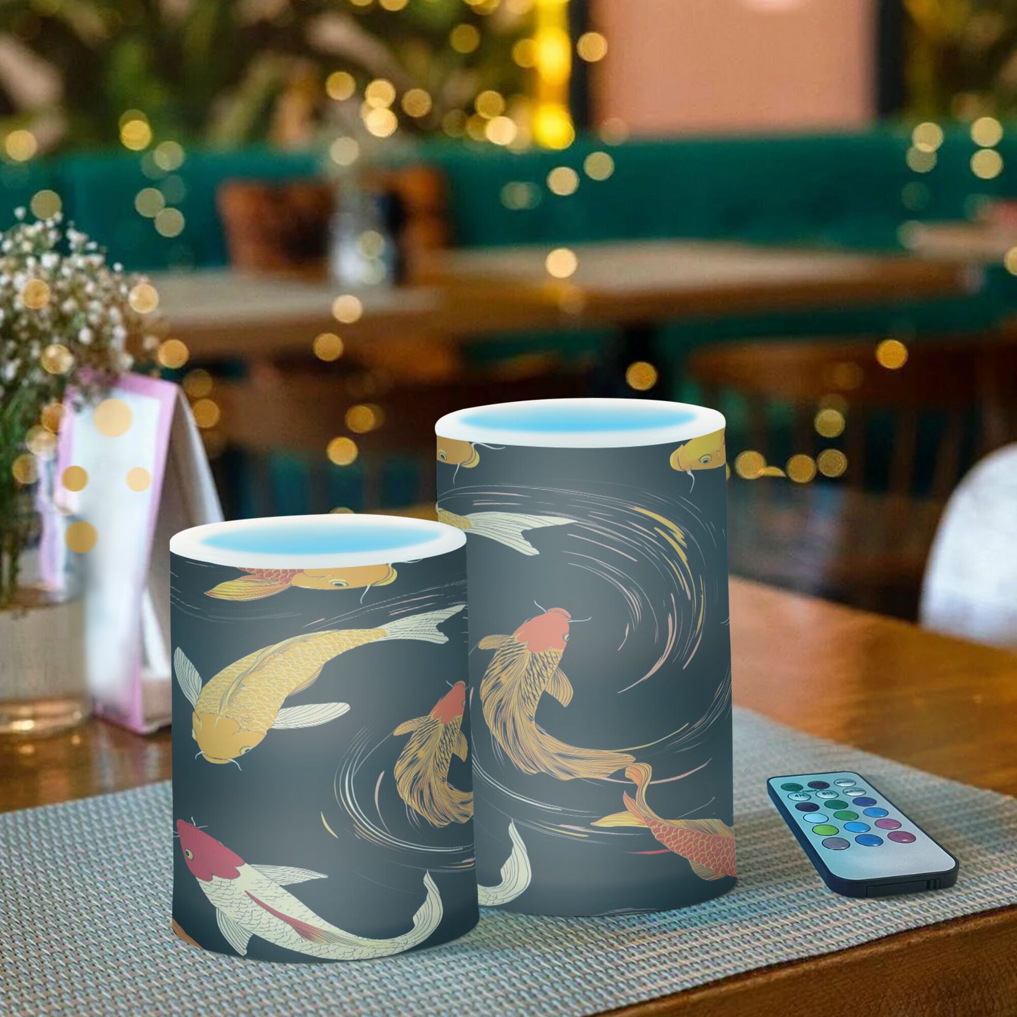 Yayeee Flameless Candles with Remote Flickering Battery Operated Multi Color Changing, Black Fish Pattern