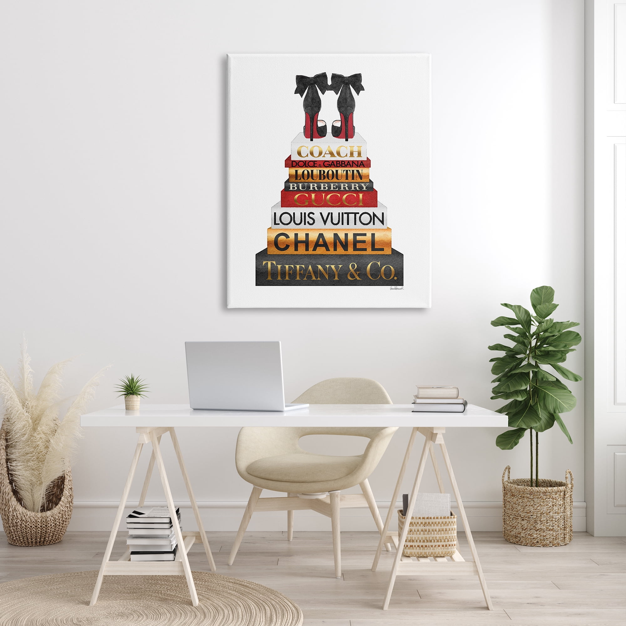 Stupell Industries Designer Bow Heels on Deluxe Glam Bookstack Beauty & Fashion Painting Gallery Wrapped Canvas Print Wall Art, 36 x 48
