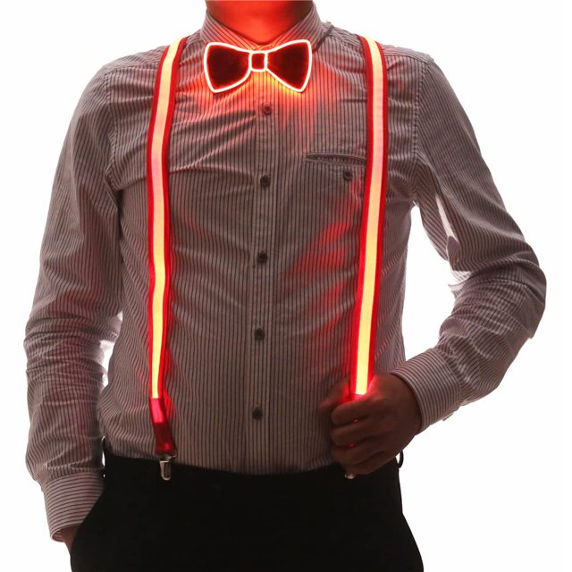 Juego de tirantes y pajarita LED Brejkdo con luz roja