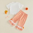 thumbnail image 5 of HCNTES Baby Girl Clothes Toddler Baby Girl Halloween Clothes 6 12 18 24 Month 2T 3T 4T Letters Pumpkin Embroidery Ruffled Trim Crew Neck Short Sleeve Tops and Plaid Gingham Pants 2 Pcs Outfit Set, 5 of 9