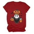 thumbnail image 4 of YDFCWXW Funny Halloween Shirts for Women Vintage Short Sleeve Crew Neck Holiday Party T Shirt 2025 Fall Witch Pumpkin Tops Red, XL, 4 of 5