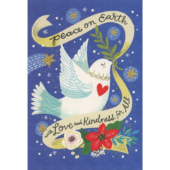 Pictura White Dove Holding Peace On Earth with Love and Kindness Banner Christmas Card