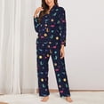 thumbnail image 2 of Pofeuu Space Dinosaur Print Womens Pajamas Set Long Sleeve Sleepwear Button Down Nightwear Soft Pj Lounge Sets Button Down Pajamas Women-Large, 2 of 7