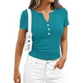 thumbnail image 6 of Dwellite Womens Short Sleeve Henley Shirts V Neck Solid Tops Fitted Basic Casual shirts Summer Blouses 2026 Turquoise M, 6 of 6