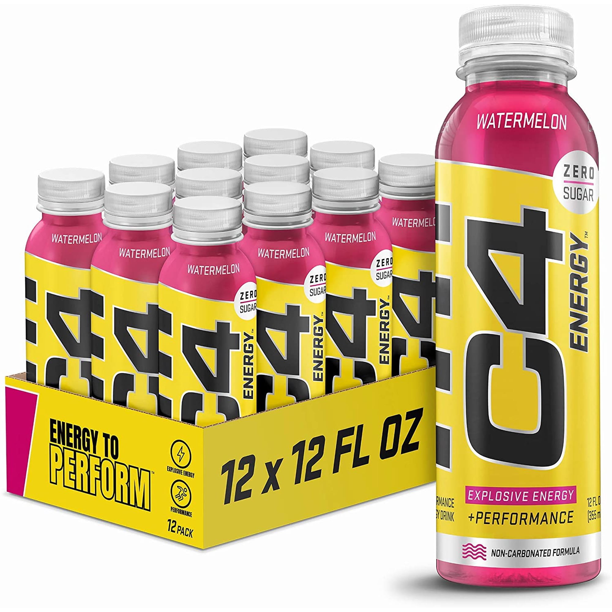 C4 Energy Non-Carbonated Zero Sugar Energy Drink, Pre Workout Drink + Beta Alanine, Watermelon, 12 Fl Oz (Pack of 12)