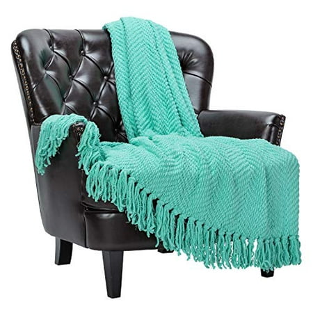 Chanasya Textured Knitted Super Soft Throw Blanket with Tassels - Warm Fluffy Cozy Plush - for Spring Fall Couch Bed Sofa Living Room Framhouse Boho Aqua Accent Decor (50x65 Inches) Holiday Blanket