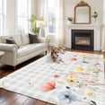 thumbnail image 3 of Area Rug for Living Room, Botanical Wildflowers Non-Slip Indoor Ex Large Carpet for Bedroom/Dining Room, Spring Farmhouse Floral Grey Plaid Washable Low-Profile Floor Runner Rugs - 8 x 10 Ft, 3 of 7