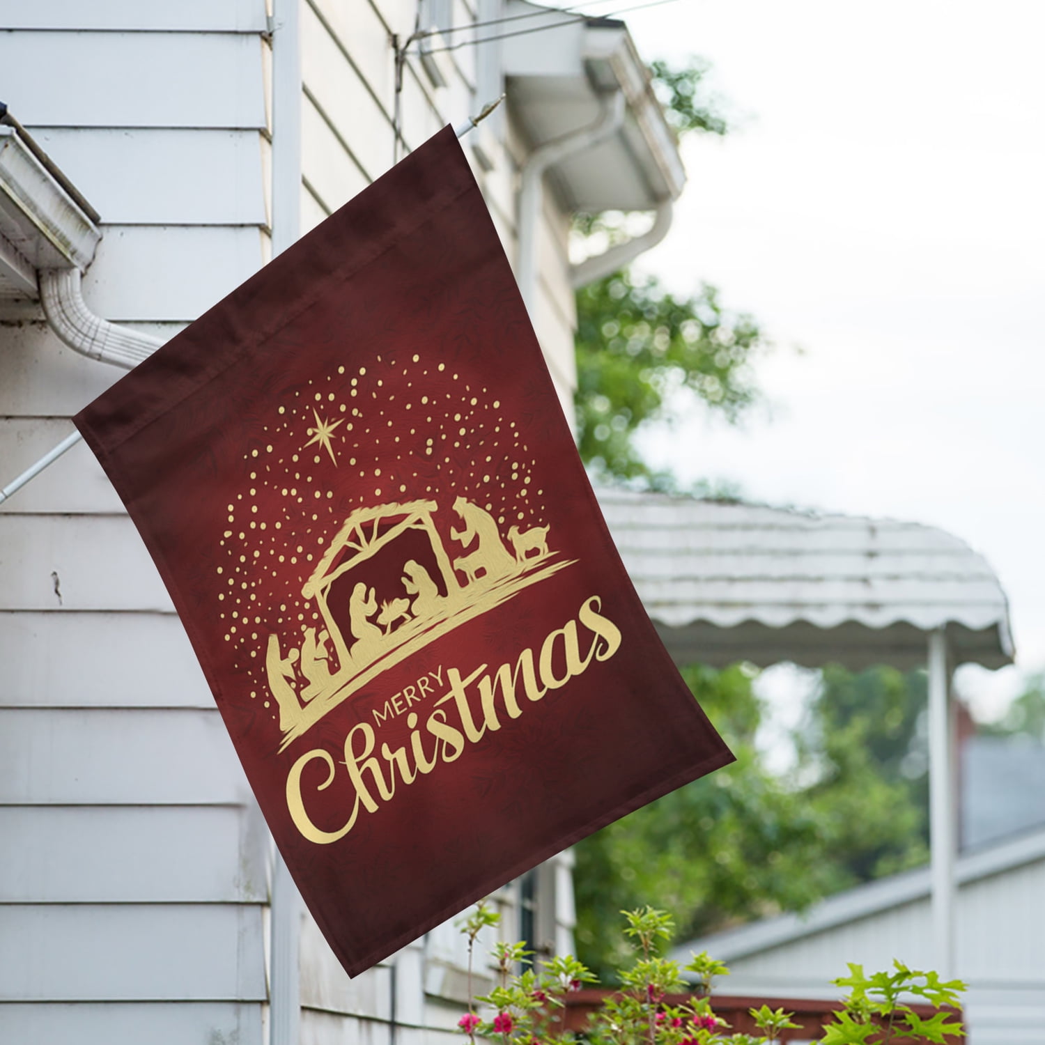 America Forever Merry Christmas Gold Nativity House Flag, 28 x 40 inch Double Sided, Religious Banner, Silhouette Scene Star Beautiful Outdoor Decor, Holiday Yard Flag