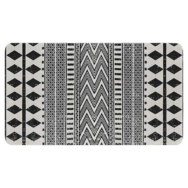 Farmhouse Moroccan Throw Rug,Absorbent 17x30in Entryway Rug Non Slip Low-Pile Soft Door Mat,Rustic Tribal Black White Kitchen Boho Rugs Rubber Backing for Entry Front Door