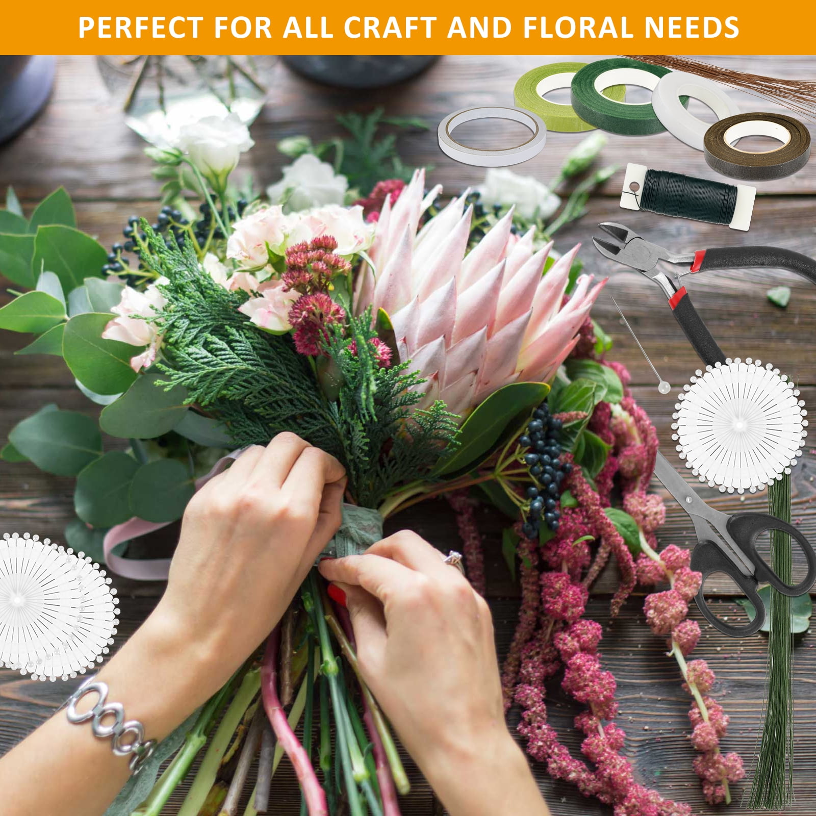 Floral Arrangement Kit with Floral Tape, 26 Gauge Floral Stem Wire, 22  Gauge Floral Wire, Cutter, Boutonniere Flower pin for Bouquet Stem  Wrapping, Floral Crafts and Wedding Bridal Bouquets 