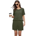 thumbnail image 2 of Asklazy Women's Pajamas Set short Sleeve and short Pants 2 Piece Pjs Sleepwear with Pockets,US Size,Army Green,2XL, 2 of 9