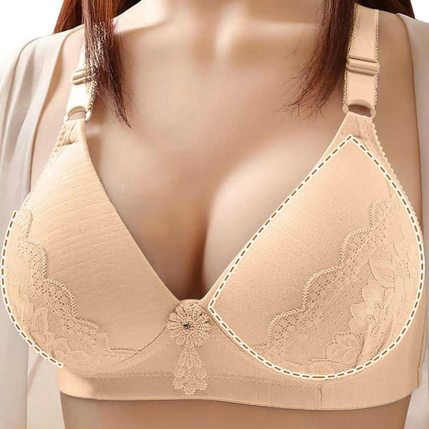Women Push up Bra Cup Size of Underwear Gathered Lady Bra Thin Women Breast  Pair Plus Medium Bra (Beige, 42)