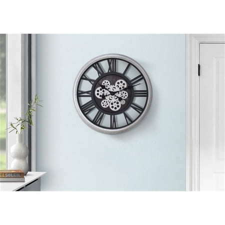 Pemberly Row 20 Round Skeleton Wall Clock with Moving Gears in Black and Silver