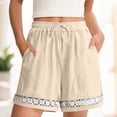 thumbnail image 3 of Bloomae Womens Linen Shorts Summer Casual Loose Drawstring Elastic Waist Beach Vacation Comfy Shorts Lightweight Lace Floral Crochet Eyelet Trim Boho Short Pants with Pockets Khaki XXL, 3 of 10