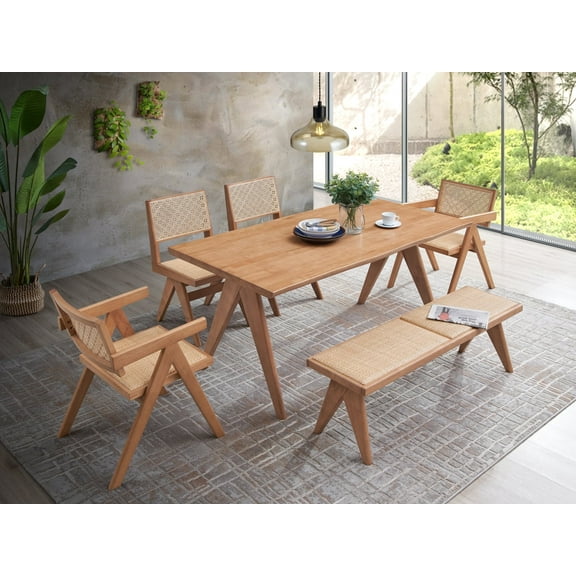 Newboti Velentina Rattan & Natural Finish 5PCs Patio/Outdoor Dining Set 353527273019147