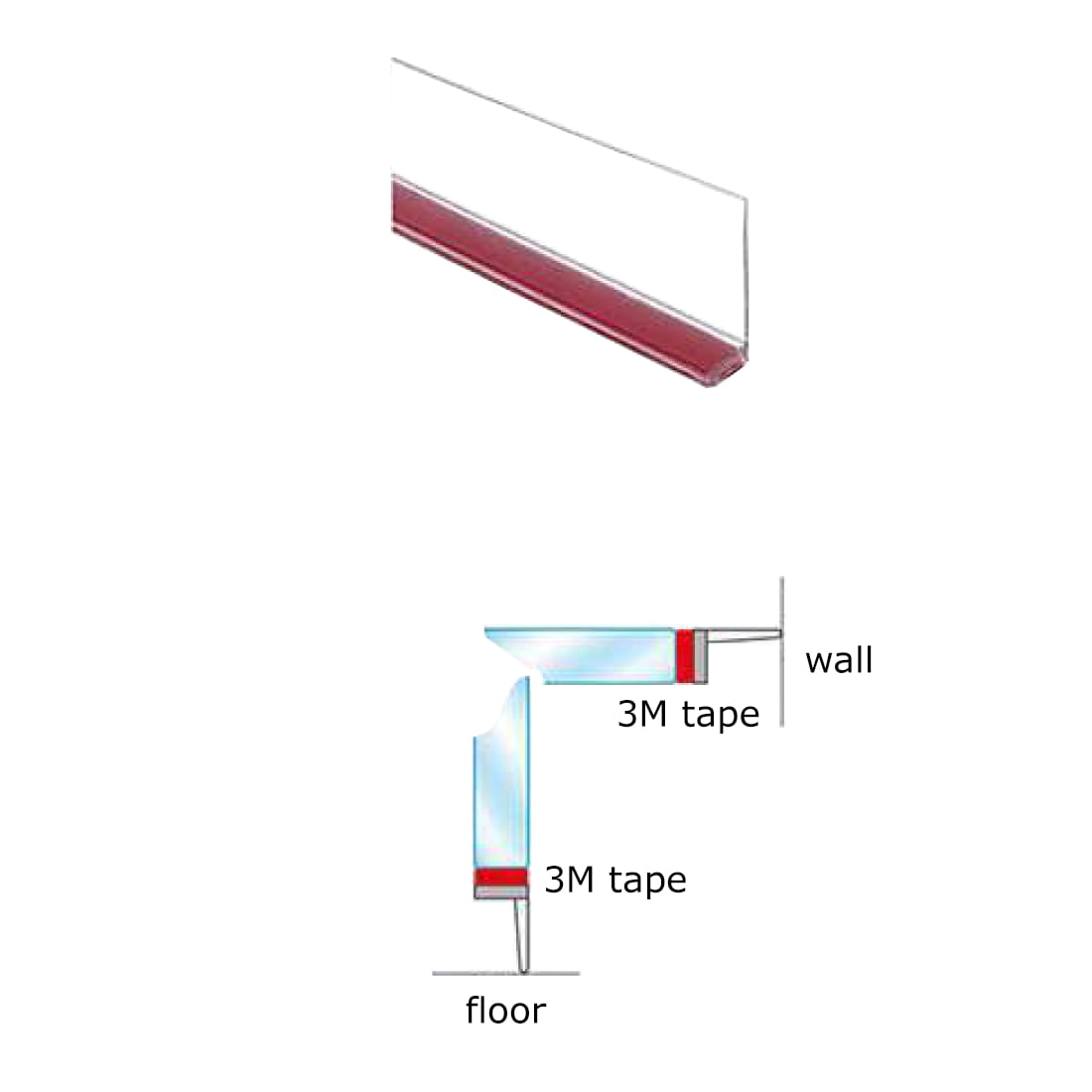 Gordon Glass Clear Vinyl L-shape Seal with Pre-applied Tape for Frameless Shower Doors - 73" long