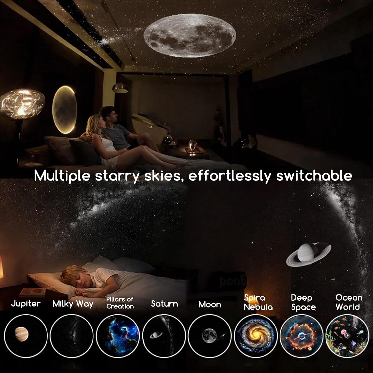 Galaxy Projector, 2-in-1 Starry Sky Projector & Night Light, 360° Adjustable LED Space Galaxy Lamp, Milky Way Mood Lighting, HD Image Star Projectors for Bedroom Hallway Ceiling Decor