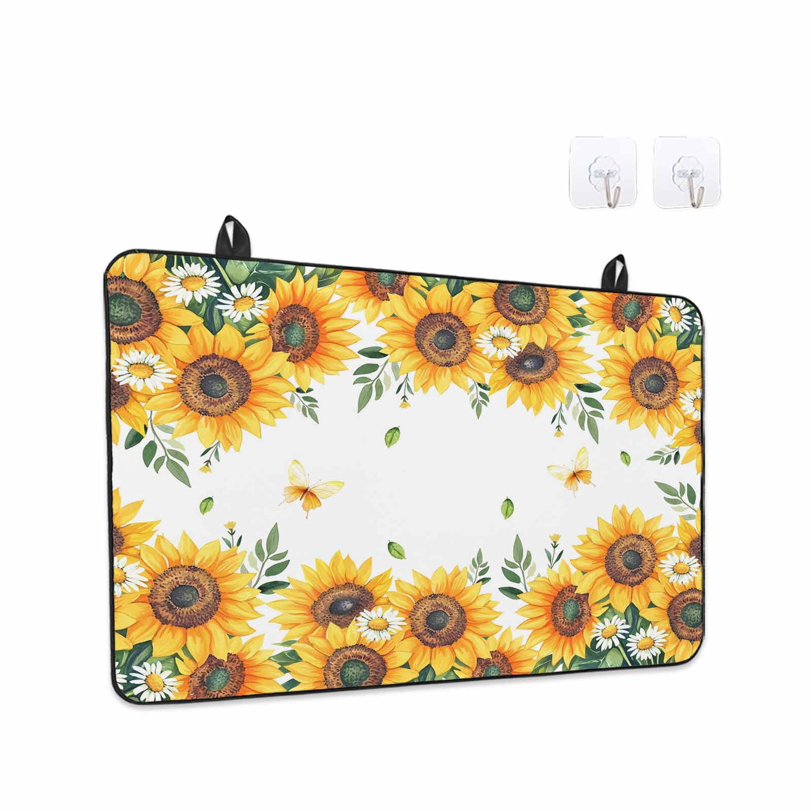 Summer Sunflower Stove Top Cover for Electric Stove, Heat-proof & Non Slip Glass Top Stove Cover Protector, Daisy Leaves Butterfly Botanical Kitchen Flat Cooktop Rubber Mat 24x21 Inches
