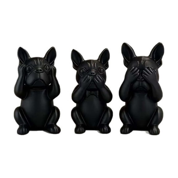 Set of 3 No Evil French Bulldog Figurines, Classic Frenchie Designs, Resin Material, Ideal for Home, Office, Shelf Decor, Pet Lovers, Gift