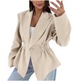 thumbnail image 2 of Long Jacket for Women, Pleated Waist Buttoned Loose Suit Jacket, 2 of 9
