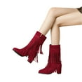 thumbnail image 4 of Xfvqtps Womens Western Ankle Boots with Tassel Detail Side Zipper Mid Calf Boots Chunky Heel Suede Fashion Booties for Fall Winter Wine, 4 of 7