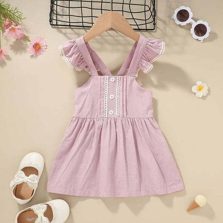 

Herrnalise Toddler Baby Girl Summer New Style Sling Pure Color Outing Dress