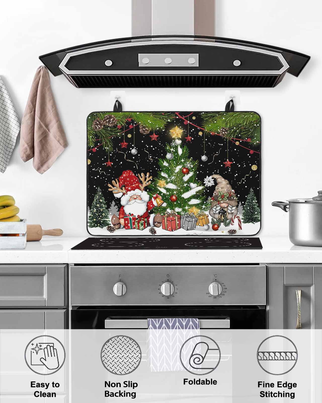 Large Induction Cooktop Protector Mat Black Christmas Stove Top Covers for Electric Stove, Gnomes Xmas Tree Snowflake Winter Gifts Decorative Stove Burner Cover Mats, Glass Top Stove Cover