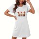 thumbnail image 1 of Camisón corto de talla grande para mujer, camisón de manga corta con estampado de pecho a la moda, camisón para mujer, 1 of 2