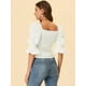 thumbnail image 4 of INSPIRE CHIC Blusa de manga abullonada con cuello cuadrado y volante fruncido para mujer blanco M, 4 of 5