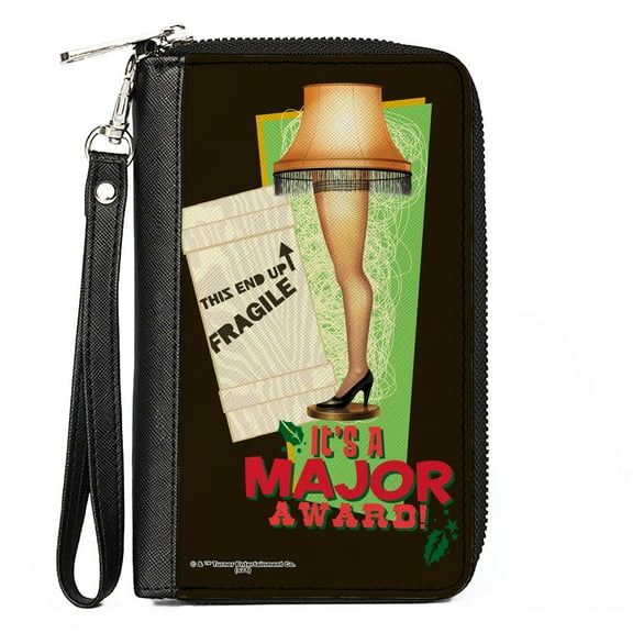 Warner Bros. Holiday Movies Wallet, Zip Around, A Christmas Story Lamp Its A Major Award Quote Black, Vegan Leather