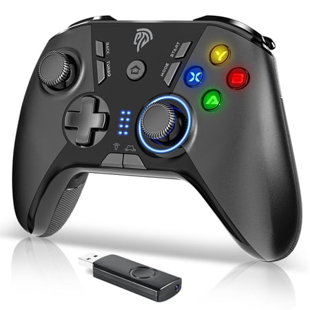 LISHIVE 2.4G Wireless Gaming Controller, EasySMX Wireless Gamepad Joystick with 5 Adjustable LED Lights Dual Vibration Turbo 4 Programmable for PC Windows PS3 OTG-Enabled Android Phones Tablets TV Box
