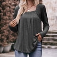 thumbnail image 2 of Enjoytime Women's Winter Tops Solid Color Long Sleeve Pleated Blouse Crewneck Pullover Blouses Casual Loose 2025 Clothes, 2 of 7