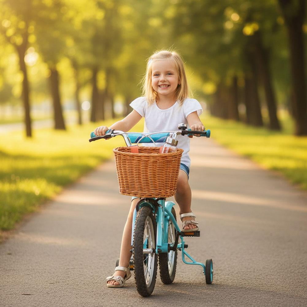 Kids Bike Basket Wicker Style Front Bicycle Basket for Boys Girls Mini Handlebar Basket for Kids Bike Scooter