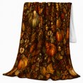 thumbnail image 2 of Harvest Pumpkin Leaf Flannel Blanket for Living Room and Cabin, Brown Orange White Pumpkin Maple Berry Acorn Wildflower Artwork, Home Decor, Gift for Fall Harvest Lovers, 2 of 9