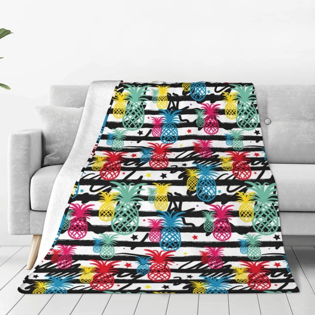 Balery Trendy Colorful Pineapples 1 Manta de Felpa Suave y Acogedora – Cobija de Franela Aterciopelada para Cama, Lavable y Cálida para Sofá, Mascotas, Transpirable-80"x60"