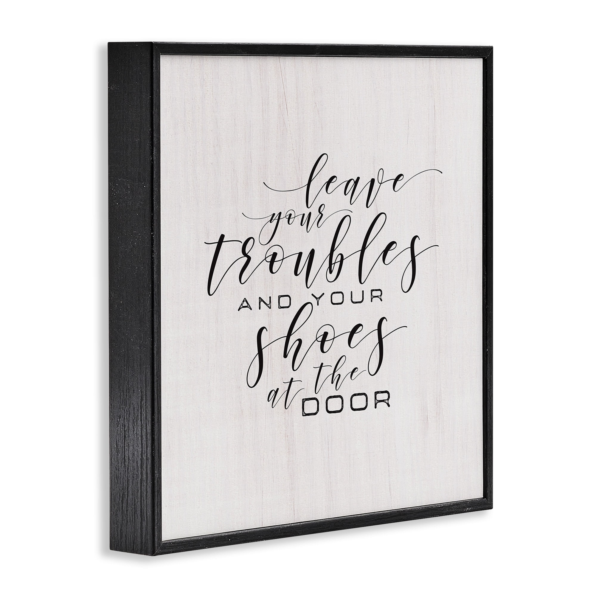 Stupell Industries Troubles & Shoes at Door Inspirational Painting Black Framed Art Print Wall Art, 17 x 17