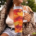 thumbnail image 6 of 40zo Ice Bar Cup With Handle Double Insulation Large Capacity Rust Prevention For Daily Travel And Other Scenes Vector Camouflage Pattern Orange Red_4, 6 of 8