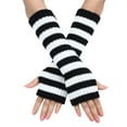 thumbnail image 3 of KLOY2K Fingerless Gloves for Women Workout Women's Long Fingerless Gloves - Knit Striped Arm Warmers with Thumb Hole, Stretchy Design,Black,One Size, 3 of 3