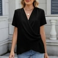 thumbnail image 5 of JGGSPWM Summer Cross Wrap Tops for Women Deep V Neck Short Sleeve Casual Slim Fit Ruched T Shirts Black 2XL, 5 of 8