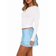 thumbnail image 3 of Women'S Pleated Mini Skirt Lace Ruffle Short Skirt High Waisted Floral Layered Skirts Blue L, 3 of 9