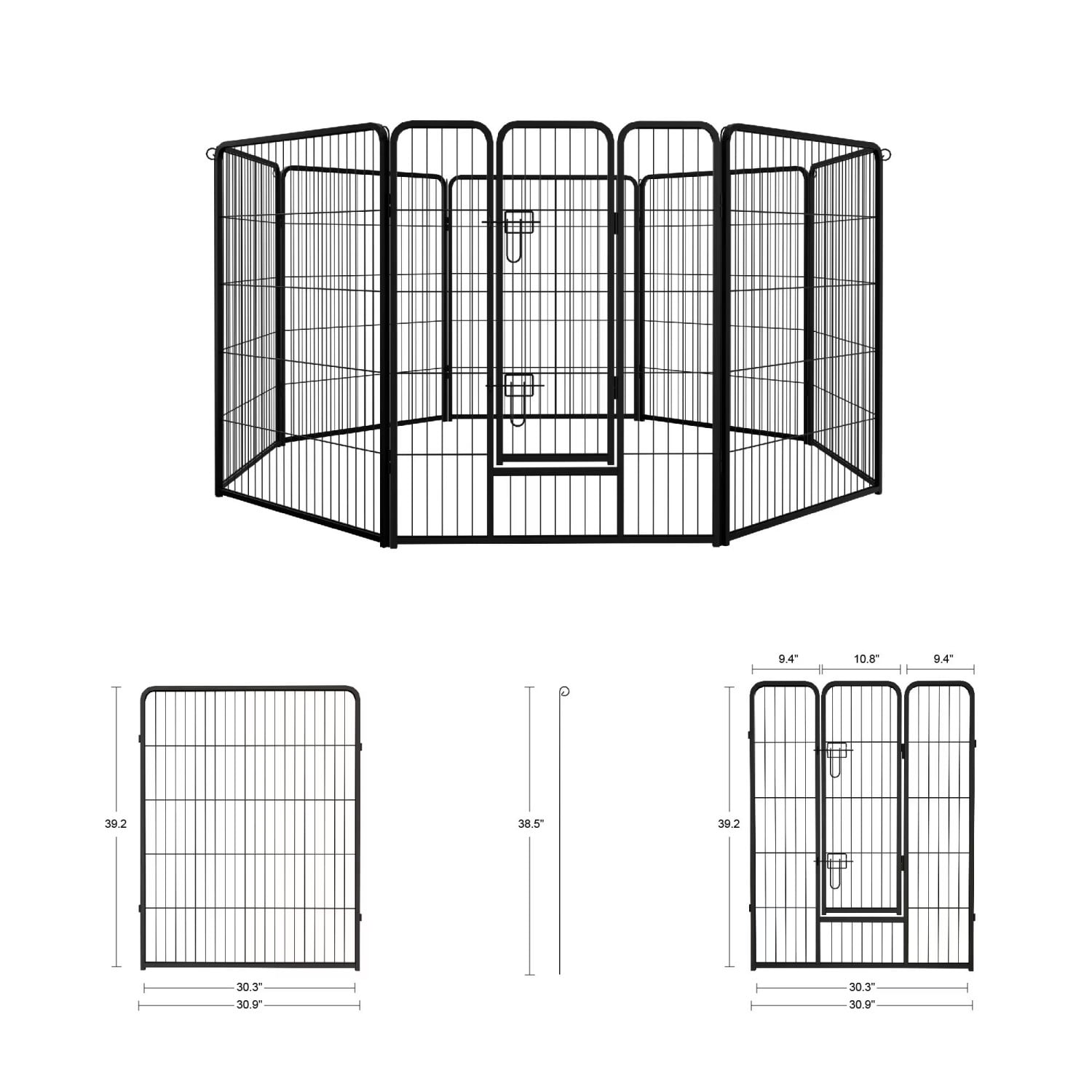 Dog Playpen 40 Inch 8 Panels, Foldable Metal Puppy Playpen with Door, Heavy Duty Dog Exercise Pen for Indoor Outdoor, RV Camping Yard, Black