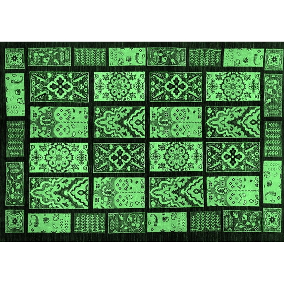 Ahgly Company Indoor Rectangle Abstract Emerald Green Modern Area Rugs, 2' x 5'