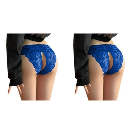 Wijhcboe 2 Pack Womens Workout Underwear plus Size Sexy Lace Panties Thong Ladies Workout Underwear Low Rise Cotton Underwear Ladies Cotton Underwear Bikini Cutout Lace Bikini Briefs Bikinis for Wom