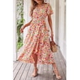 thumbnail image 7 of PRETTYGARDEN Women's Summer Floral Boho Maxi Dress Short Sleeve Wrap V Neck Ruffle Long Flowy Beach Wedding Guest Dresses, 7 of 7