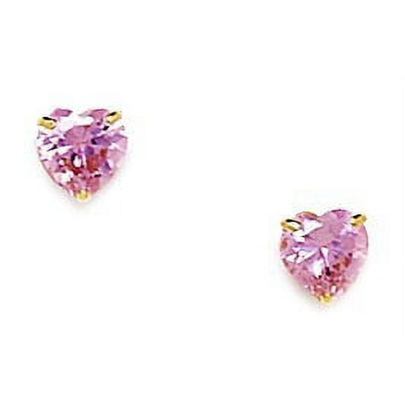 14k Yellow Gold Pink 5x5mm Heart Shaped Cubic Zirconia Screw-Back Earrings
