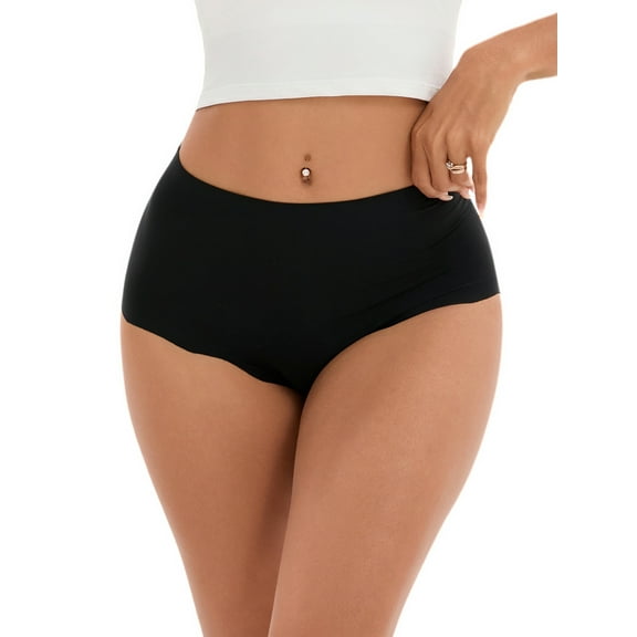 INSPIRE CHIC Women's High-Waisted Full-Coverage Underwear Wave Trim No Trace Briefs XS Black